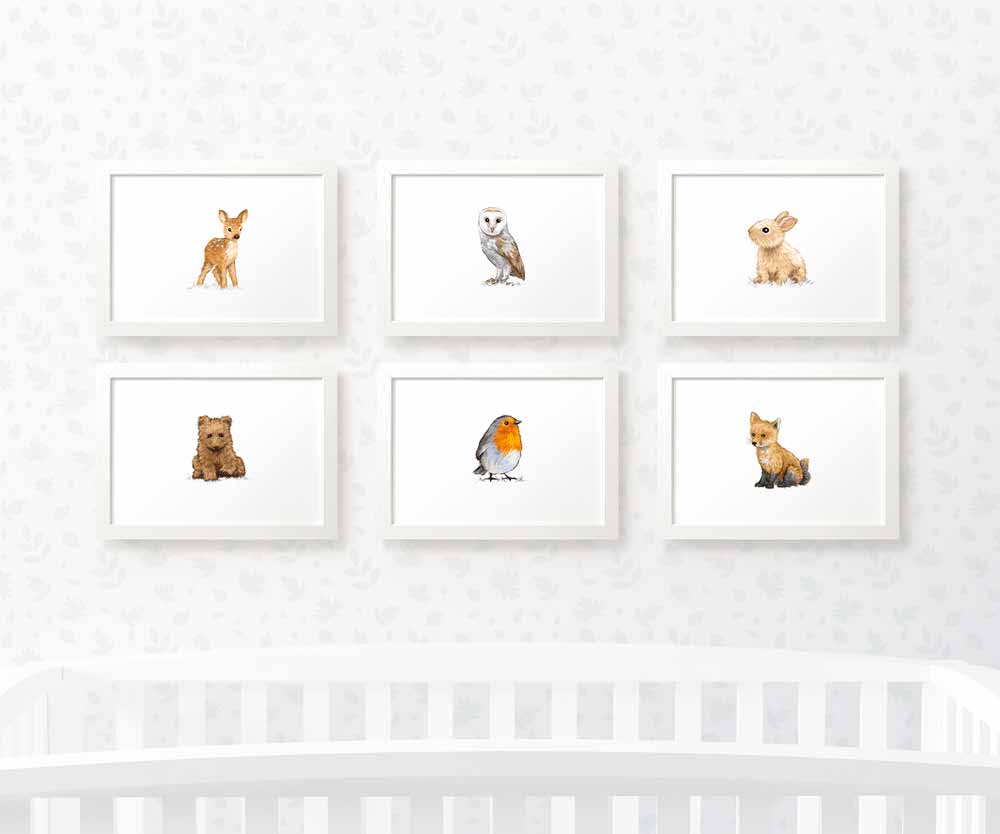 Woodland Nursery Prints New Baby Shower Gift Boy Girl Animal Wall Art Set Playroom Decor UK