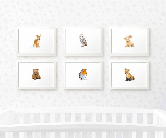 Woodland Nursery Prints New Baby Shower Gift Boy Girl Animal Wall Art Set Playroom Decor UK