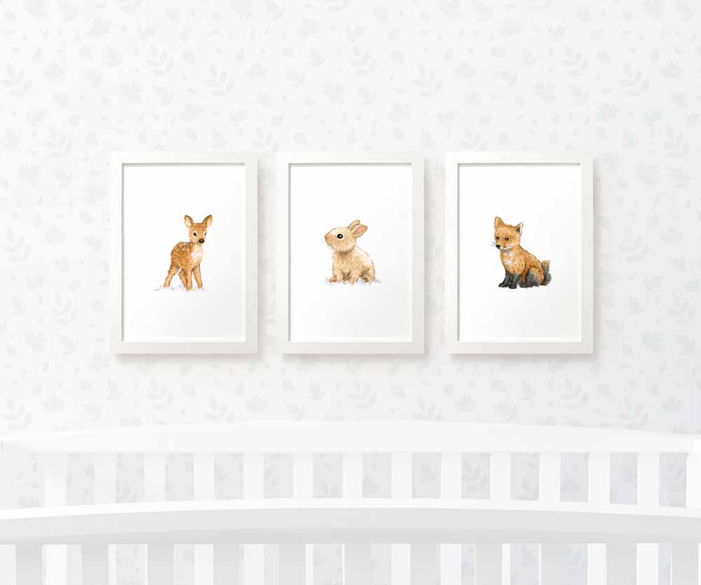 Woodland Nursery Prints New Baby Shower Gift Boy Girl Animal Wall Art Set Playroom Decor UK