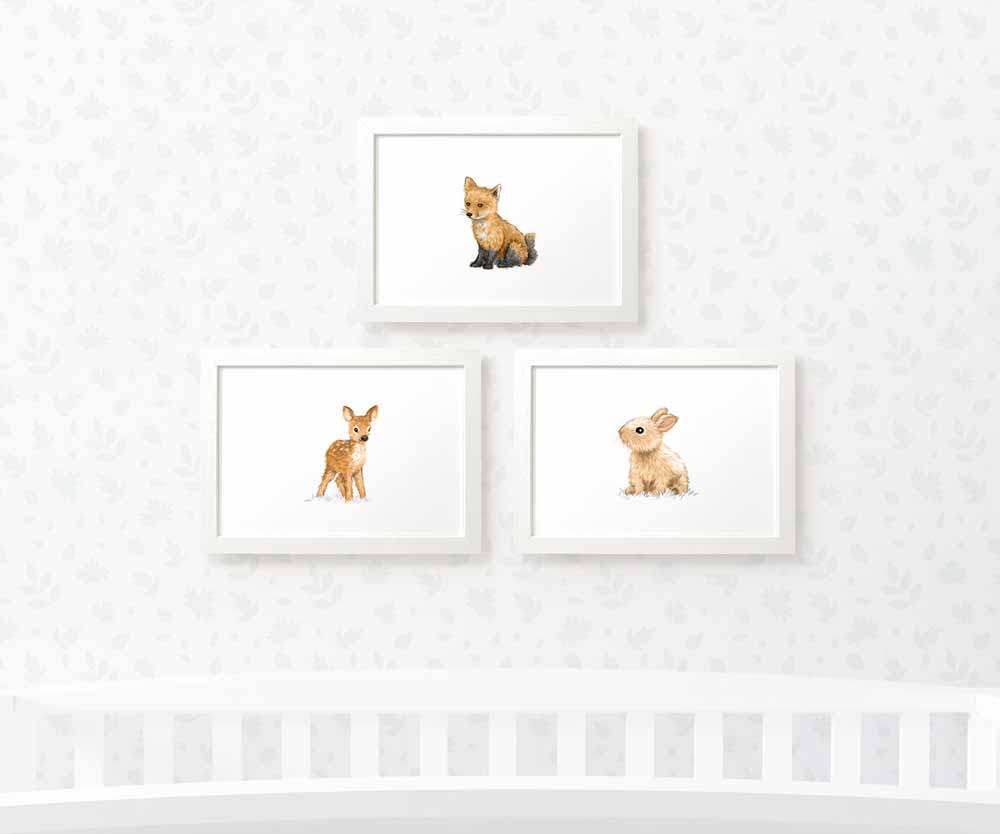 Woodland Nursery Prints New Baby Shower Pregnancy Gift Boy Girl Animal Wall Art Set Newborn Playroom