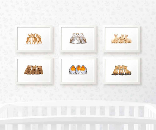 Woodland Nursery Prints Triplet New Baby Shower Gift Ideas Animal Wall Art Set Playroom Decor UK