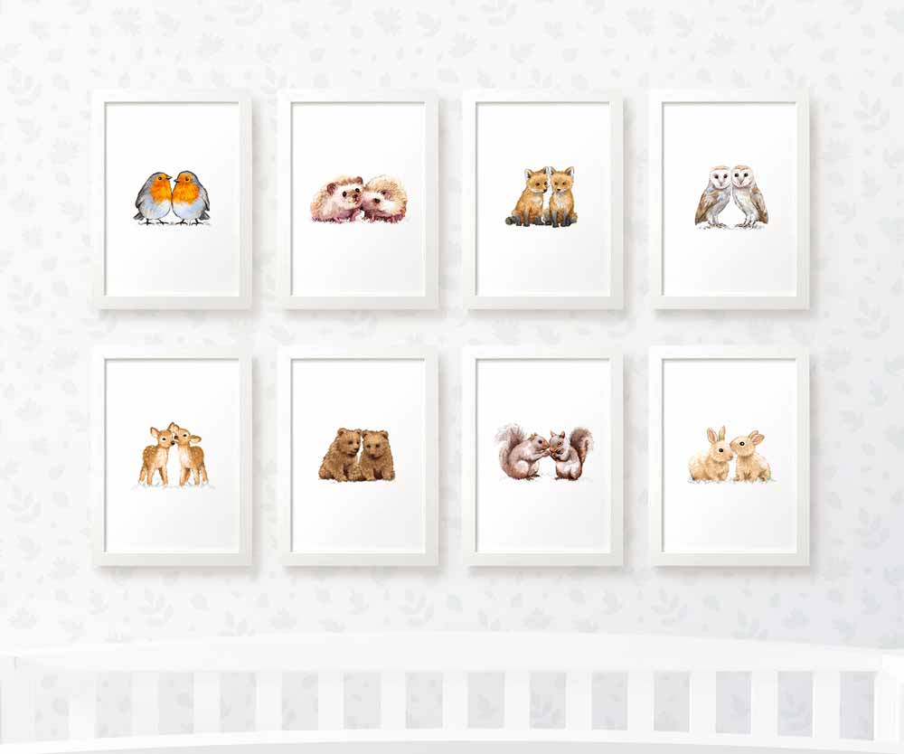 Woodland Nursery Prints Twin New Baby Shower Pregnancy Gift Ideas Animal Wall Art Set Newborn Playroom
