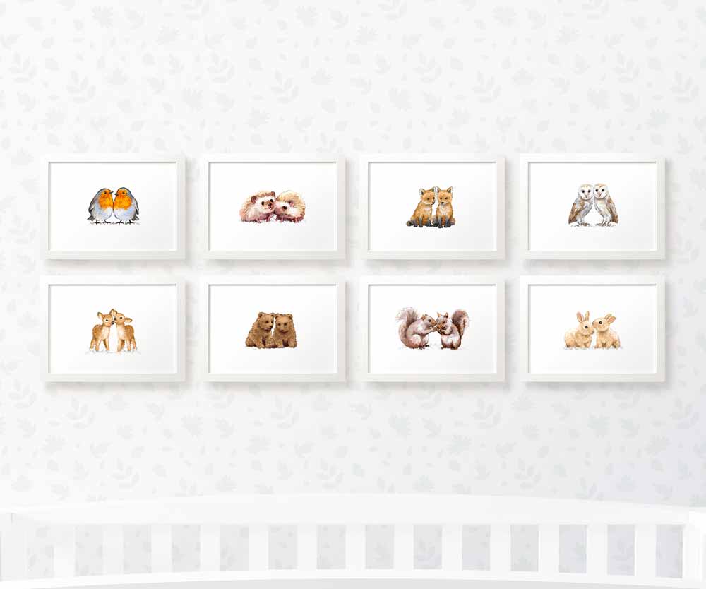Woodland Nursery Prints Twin New Baby Shower Gift Ideas Animal Wall Art Set Playroom Decor UK