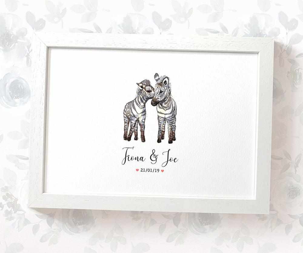 Personalized Zebra Couple A3 Framed Print Featuring Names And Date For A Memorable 50th Anniversary Gift For Parents