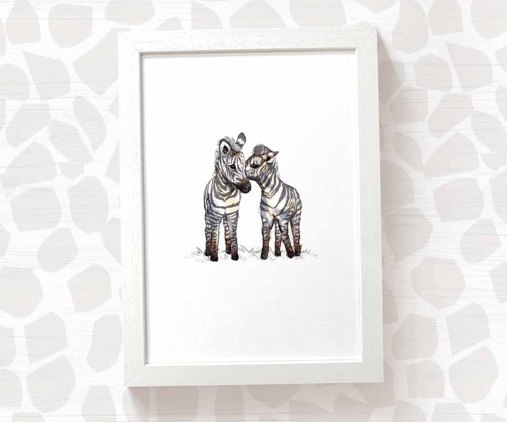 Newborn Baby Shower Gift Safari Nursery Decor Kids Animal Wall Art Zebra Print First Birthday Framed