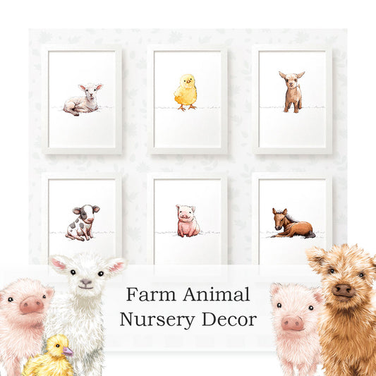 Farmyard Nursery Decor Animal Wall Art - Gender Neutral Baby Room Prints
