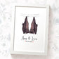 Personalised bat print with names and date for goth wedding gift