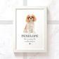 cavalier king charles spaniel dog illustrated print in A4 frame with personalised pet name and message