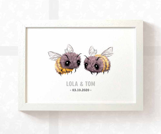 Bumble Bee Personalised Baby Name Print for Twins
