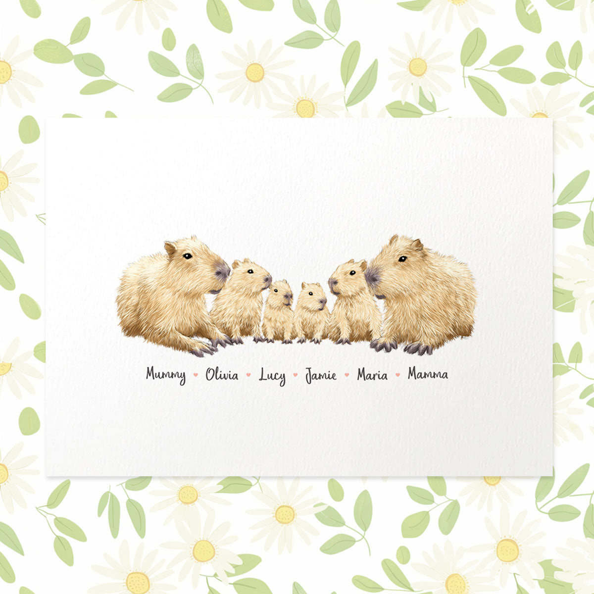 A4 Capybara family print personalised with names for the perfect mothers day gift