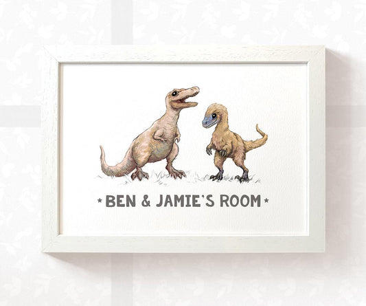 T-Rex Velociraptor Bedroom Sign Dinosaur Print