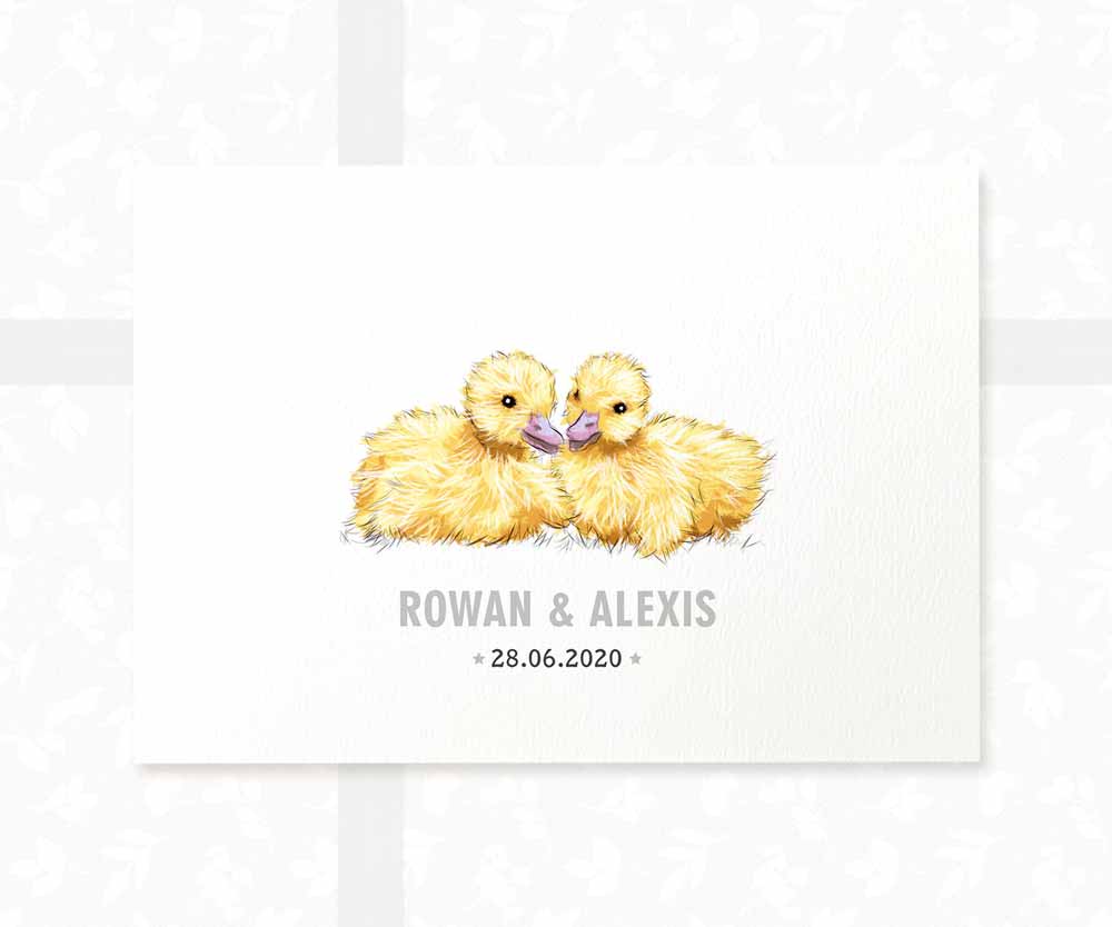 Duckling Personalised Baby Name Print for Twins