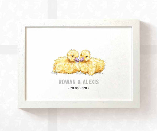 Duckling Personalised Baby Name Print for Twins