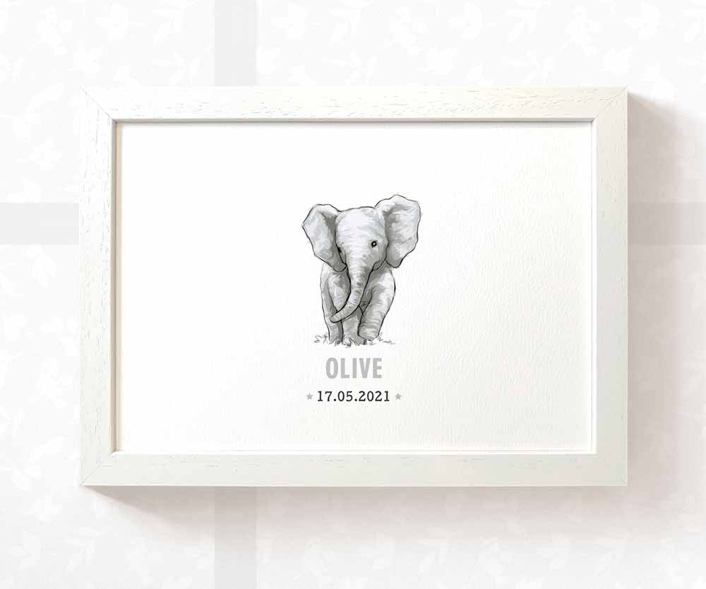 Elephant Personalised Baby Name Print