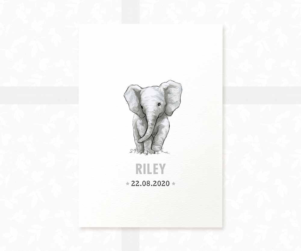 Elephant Personalised Baby Name Print