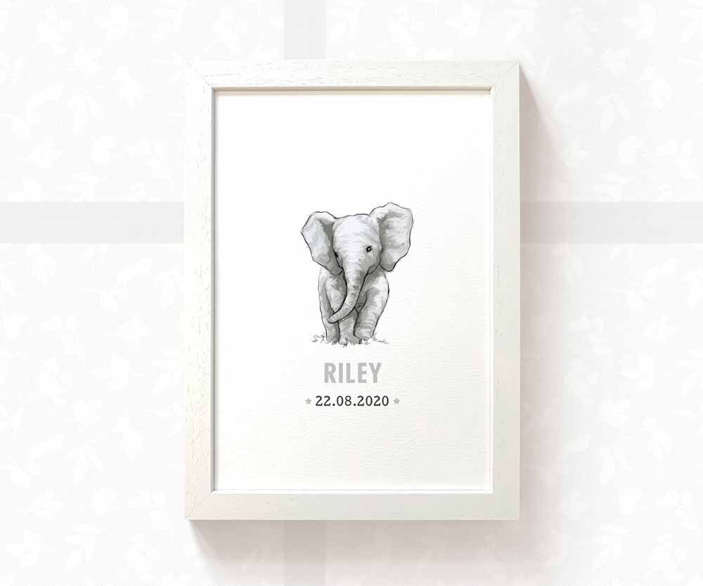 Elephant Personalised Baby Name Print