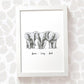 Elephant Personalised Baby Name Print for Triplets