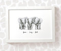 Elephant Personalised Baby Name Print for Triplets