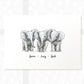 Elephant Personalised Baby Name Print for Triplets