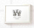 Elephant Personalised Baby Name Print for Twins