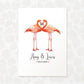 Two Flamingos A4 Unframed Print Customized With Names And Date For A Thoughtful Valentines Day Gift