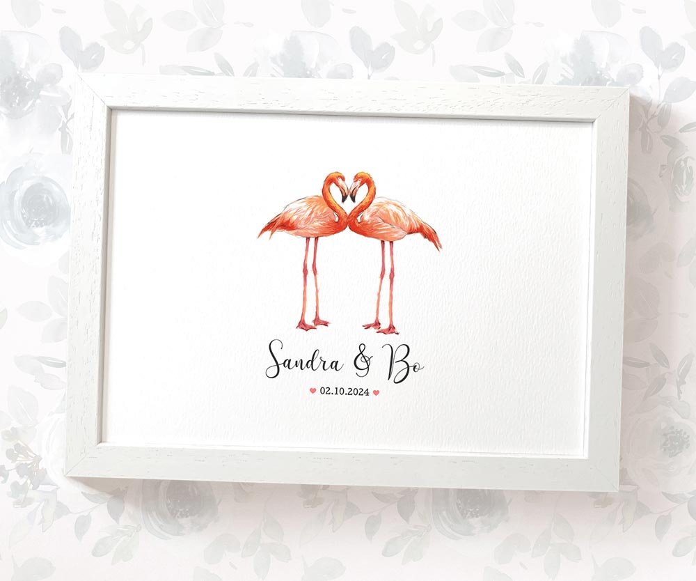Personalized Flamingos Couple A3 Framed Print Featuring Names And Date For A Memorable 50th Anniversary Gift For Parents