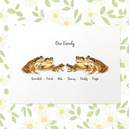 Frog family portrait with personalised names for the perfect fathers day gift for dad