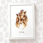 Giraffe family print personalised with message and displayed in an A4 white wood frame for a thoughful gift for mum