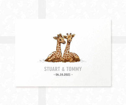 Giraffe Personalised Baby Name Print for Twins