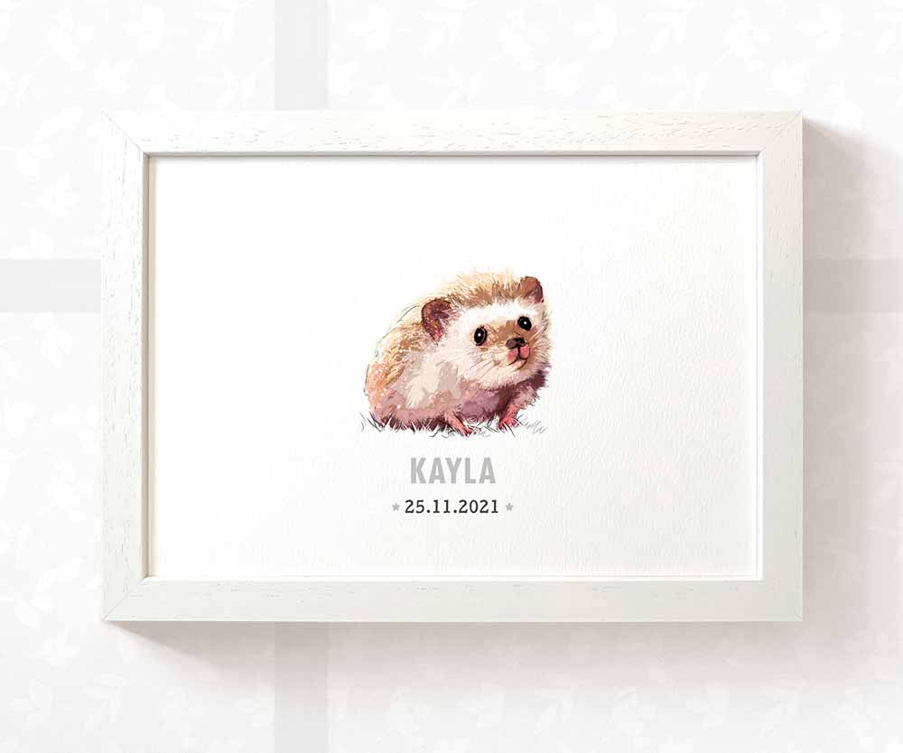 Hedgehog Personalised Baby Name Print