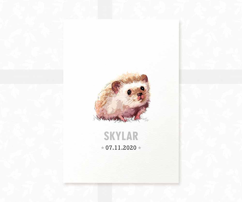 Hedgehog Personalised Baby Name Print