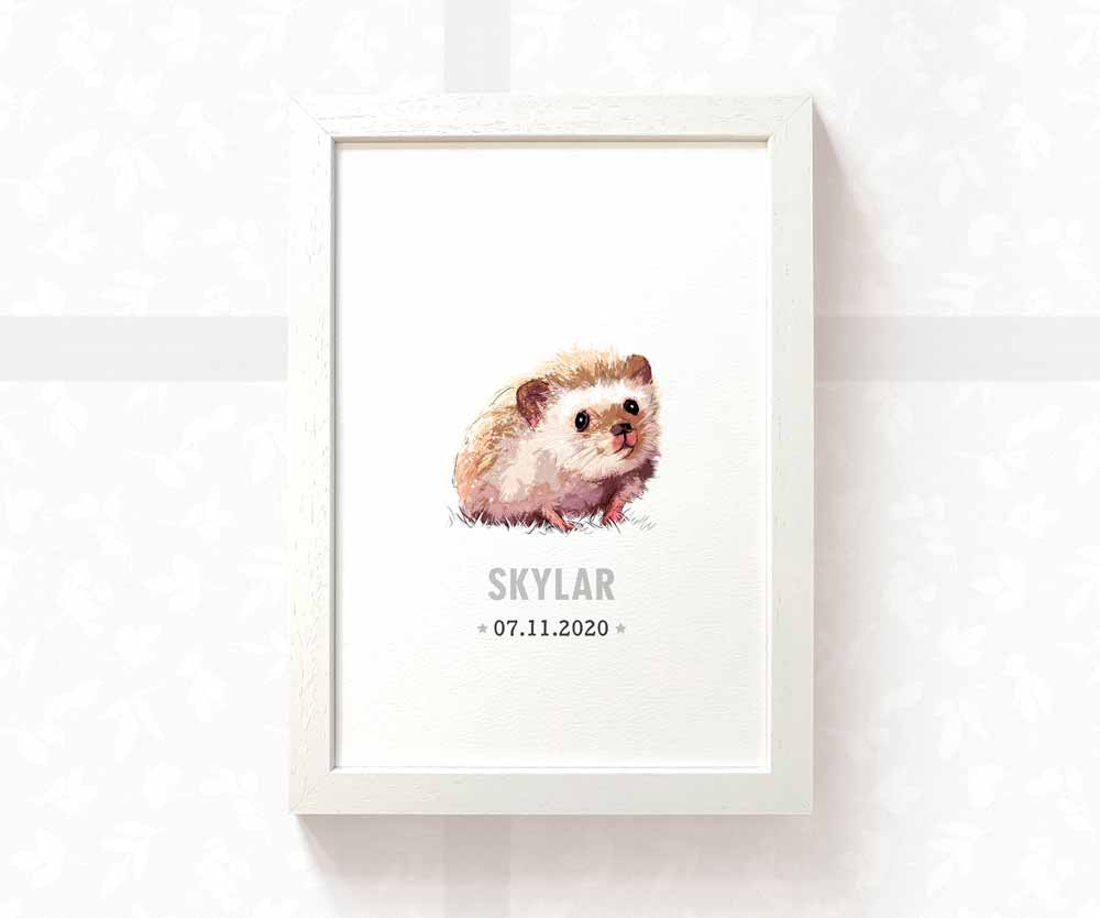 Hedgehog Personalised Baby Name Print