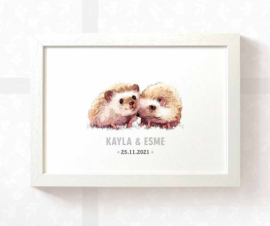 Hedgehog Personalised Baby Name Print for Twins
