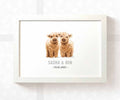 Highland Cow Personalised Baby Name Print for Twins