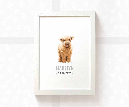 Highland Cow Personalised Baby Name Print