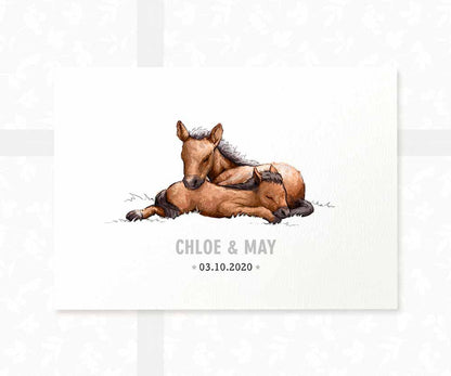 Horse Personalised Baby Name Print for Twins