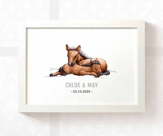 Horse Personalised Baby Name Print for Twins
