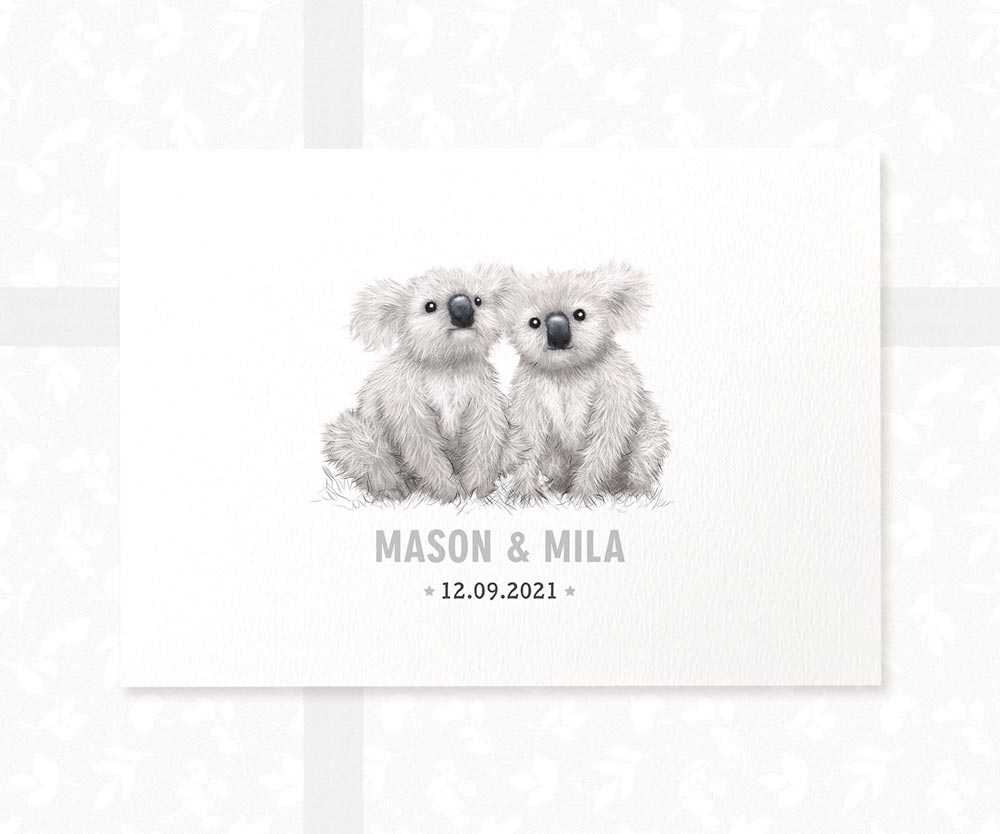 Koala Personalised Baby Name Print for Twins