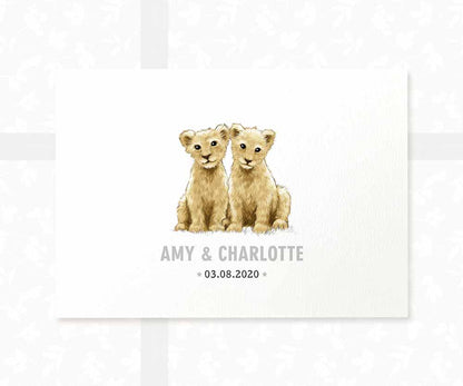 Lion Personalised Baby Name Print for Twins