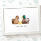 White framed A4 family portrait of 4 ducks with personalised names for the perfect birthday gift for mum