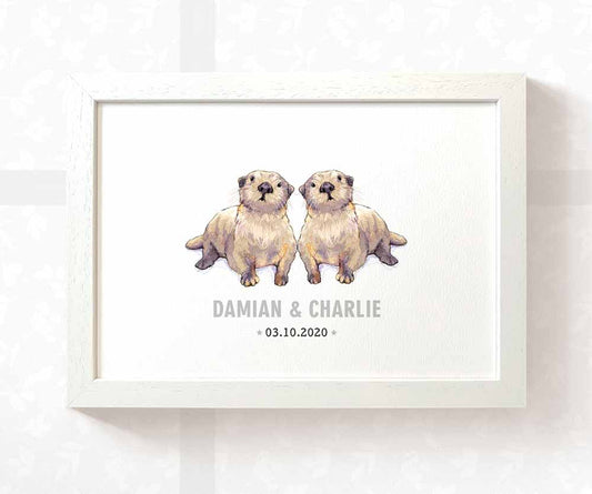 Otter Personalised Baby Name Print for Twins