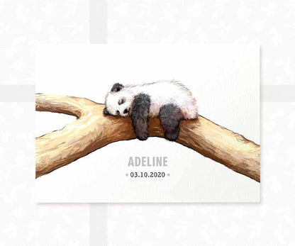 Sleeping Panda Personalised Baby Name Print