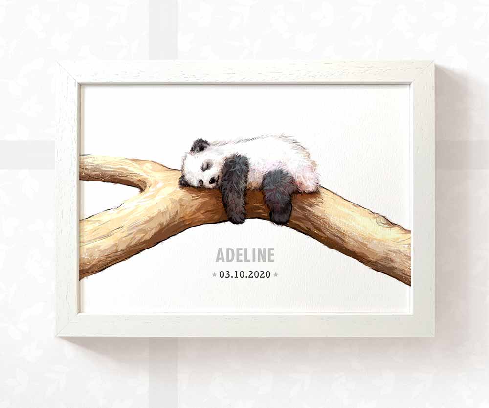 Sleeping Panda Personalised Baby Name Print