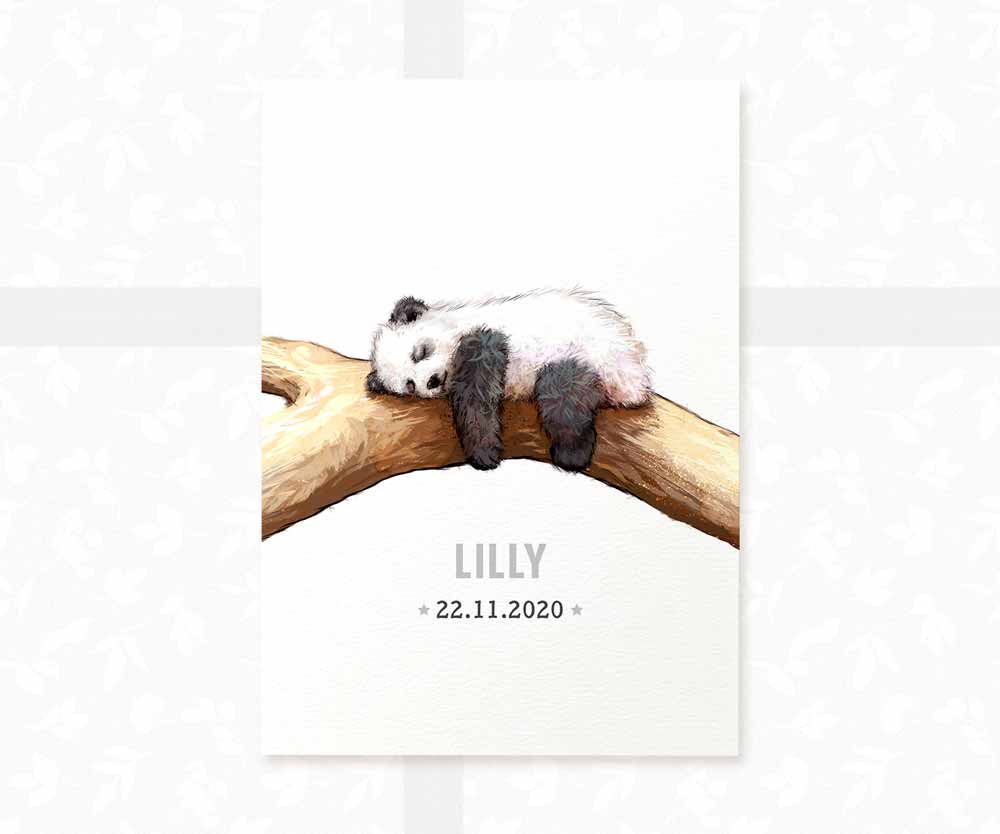 Sleeping Panda Personalised Baby Name Print