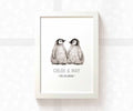 Penguin Personalised Baby Name Print for Twins