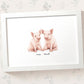 Pig couple print with personalised names beneath for the best husband or wife gift