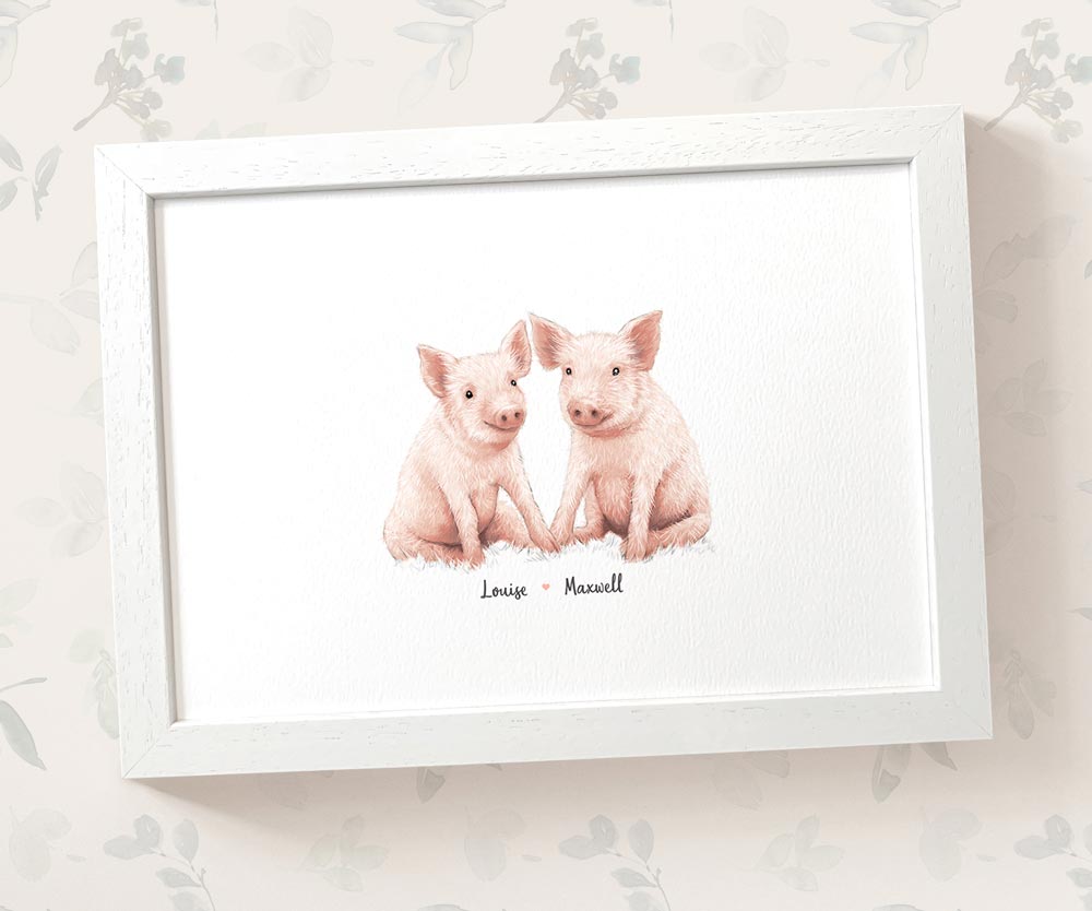 Pig couple print with personalised names beneath for the best husband or wife gift
