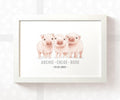 Pig Personalised Baby Name Print for Triplets