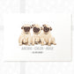 Pug Personalised Baby Name Print for Triplets