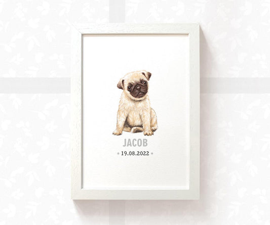 Pug Personalised Baby Name Print